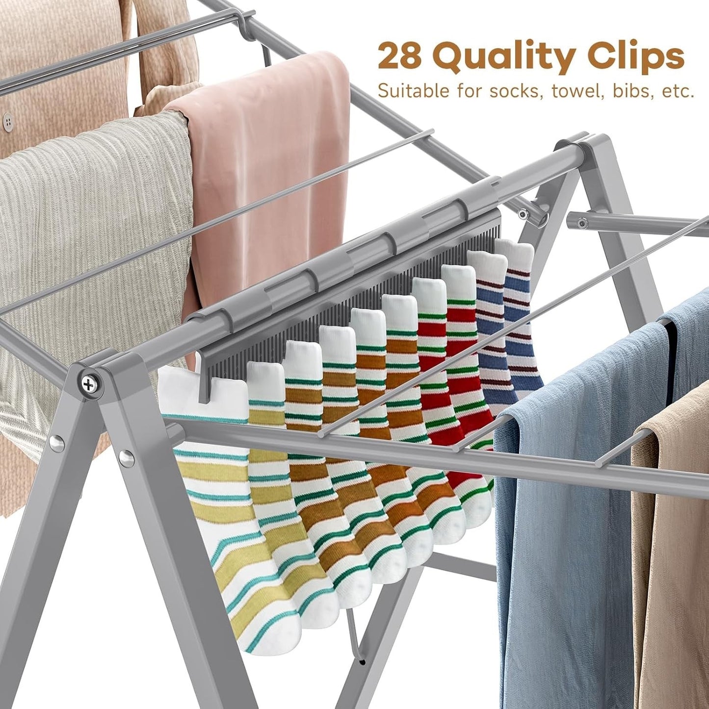 Clothes Airer Drying Rack Foldable Height Adjustable Laundry Indoor Outdoor Grey