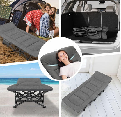 Camping Bed Folding Cot Adults Cushion Pillow Carry Bag Grey 190x65x35cm 450lb