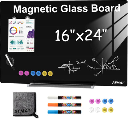 Glass Whiteboard Magnetic Dry Erase 60x40cm Frameless Tempered Wall Black Marker
