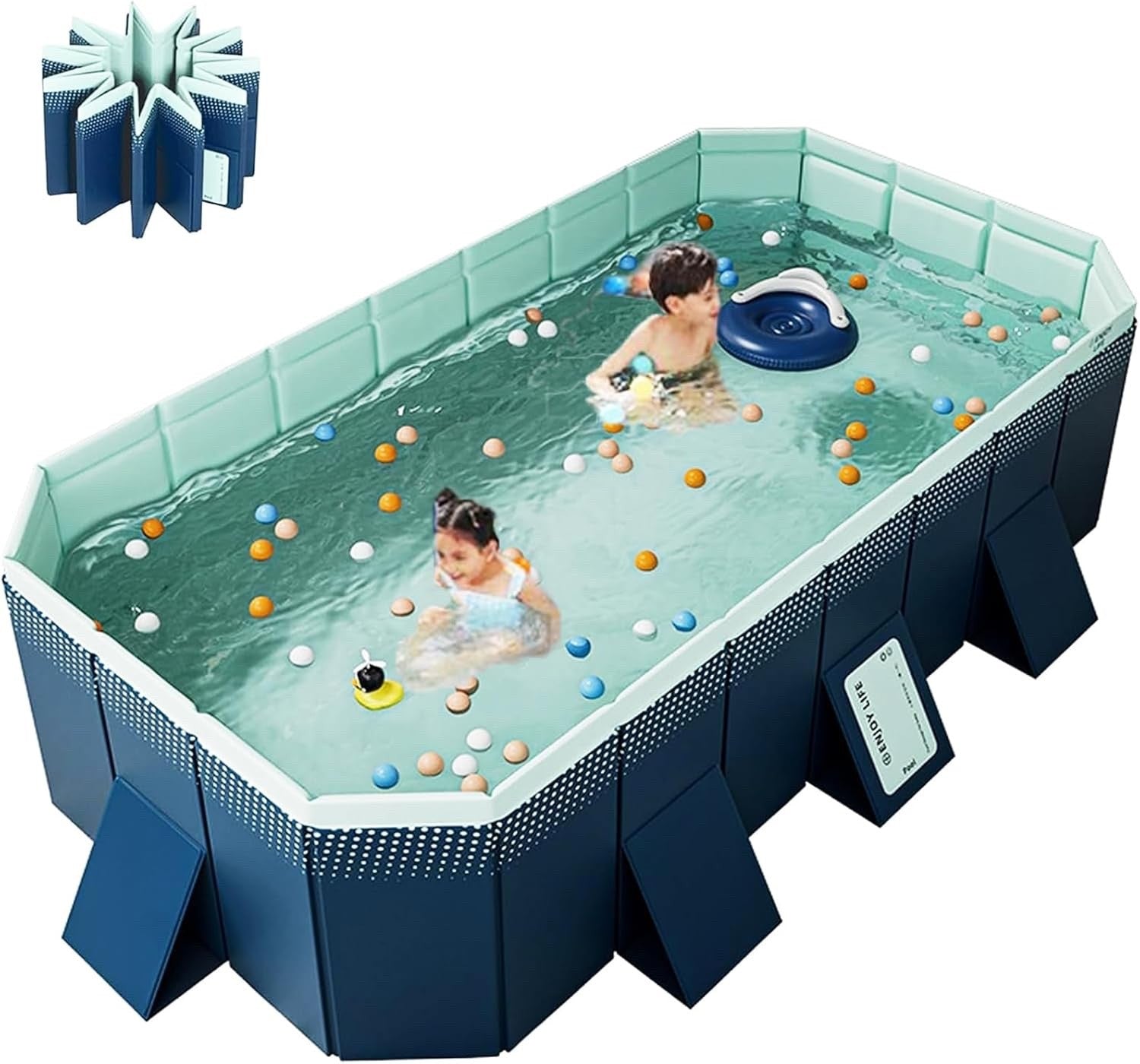 SKILBEAIA 3m Foldable Non-Inflatable Swimming Pool Hard Plastic Rectangle Pool