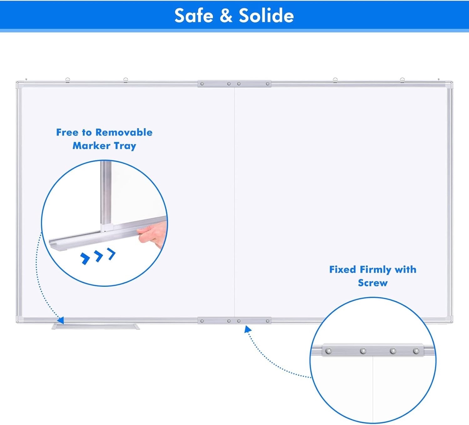 Large Magnetic Whiteboard 180x100cm Wall Mounted Dry Erase Board Alloy Frame
