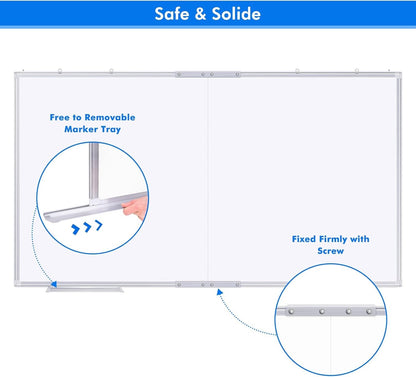 Large Magnetic Whiteboard 180x100cm Wall Mounted Dry Erase Board Alloy Frame