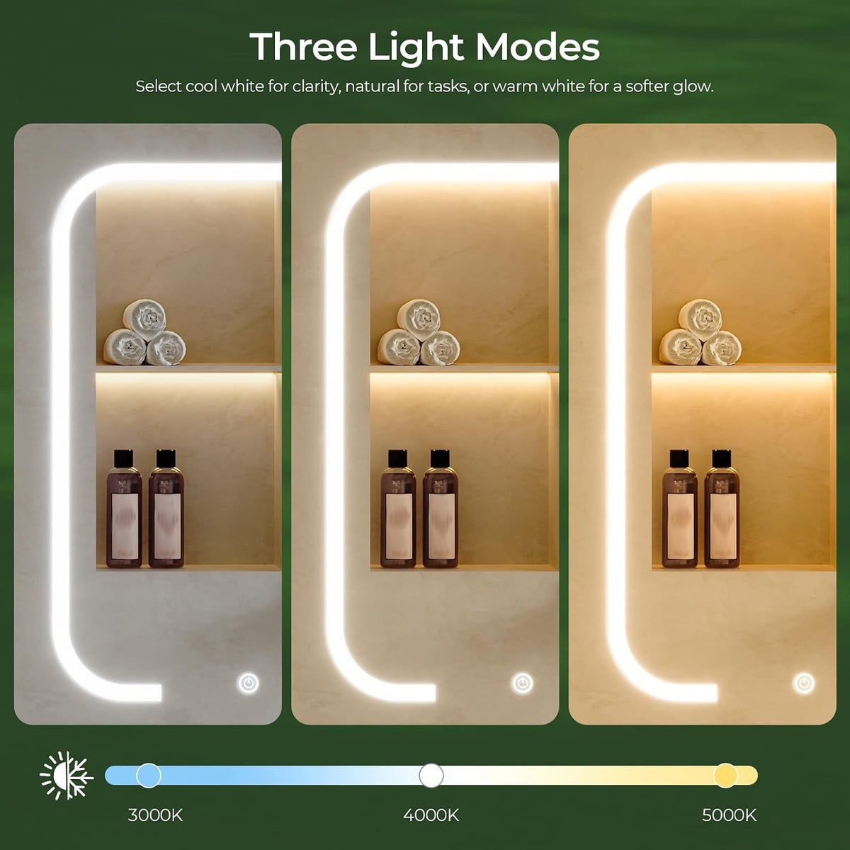 Bathroom Mirror Cabinet LED Lighted Wall Mounted 45cm 3 Colour Touch USB White