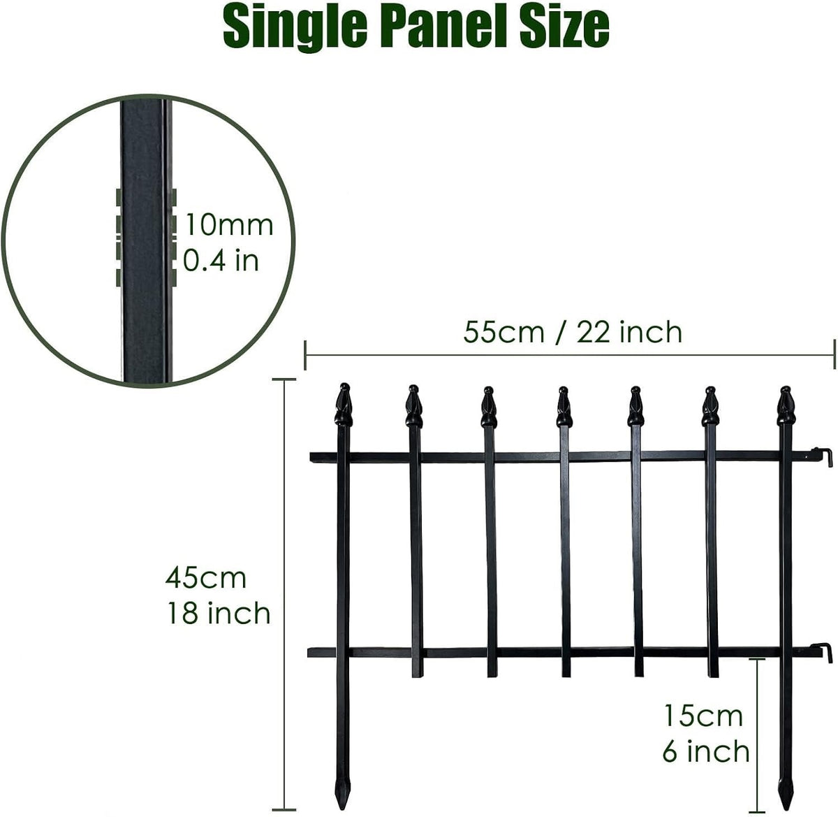 Garden Fence Border Panels Metal 5 Pack Black 45cm x 57cm 2.8m No Dig Edging