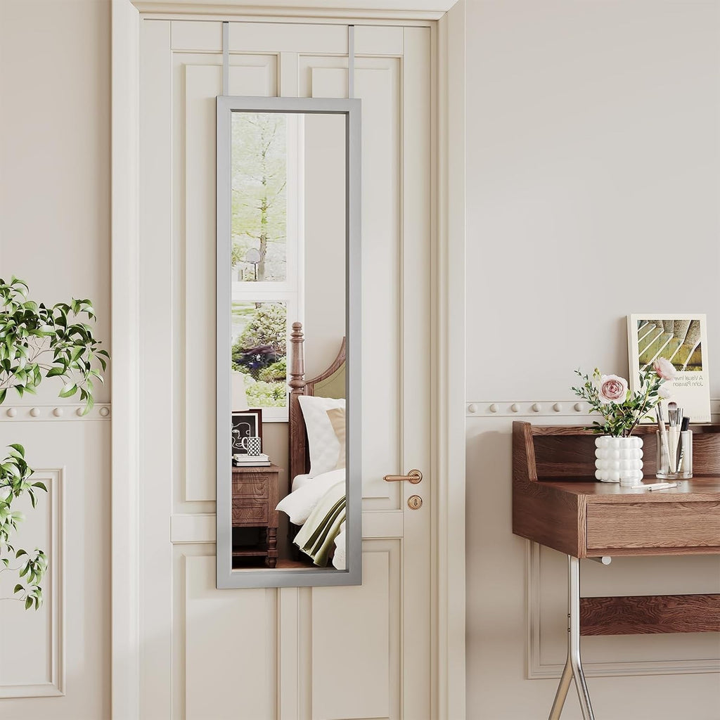 Over Door Full Length Mirror 110x45cm Wall Mounted Silver Frame Bedroom