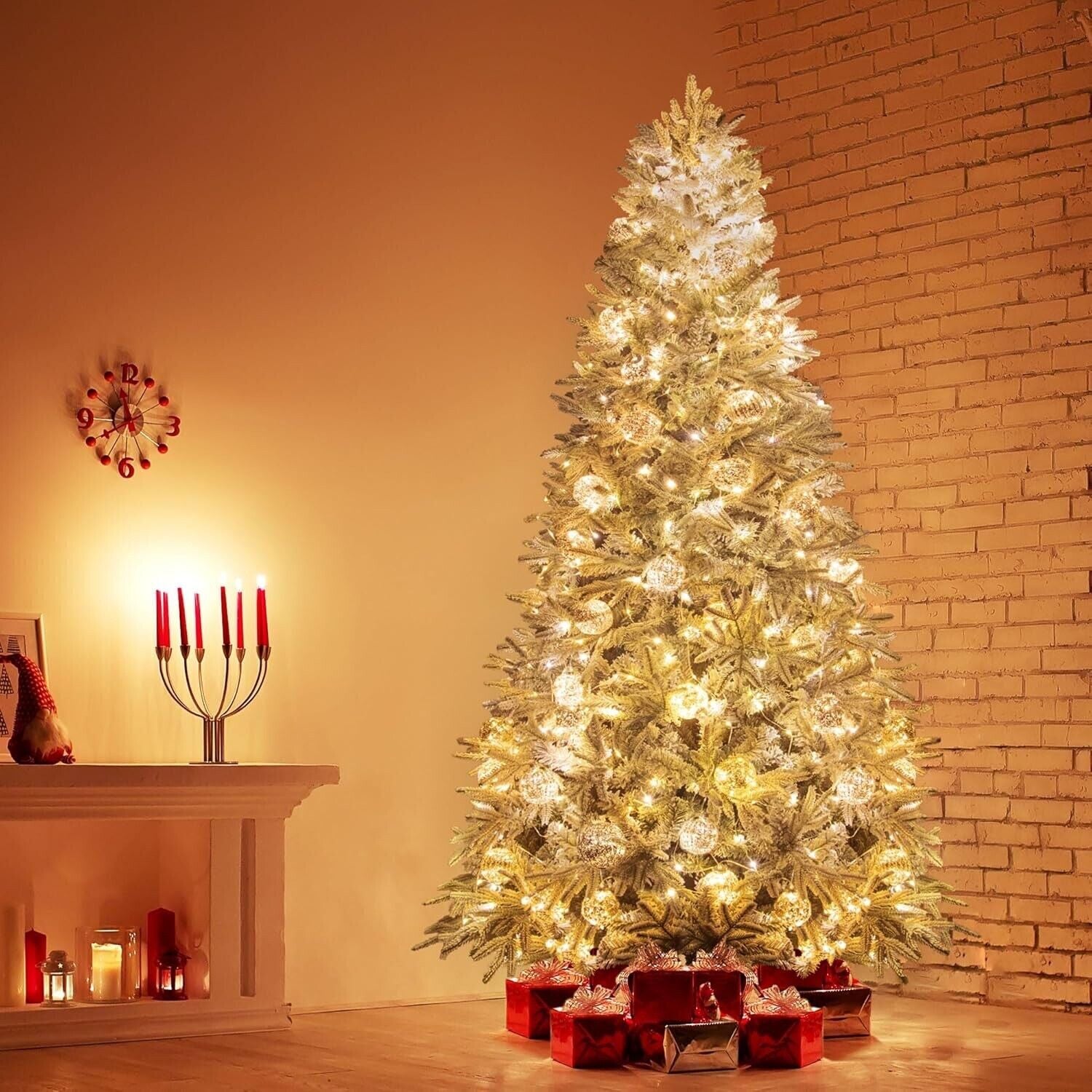 KI Store Flocked Christmas Tree 6.5ft Unlit Hinged Artificial Realistic Pine