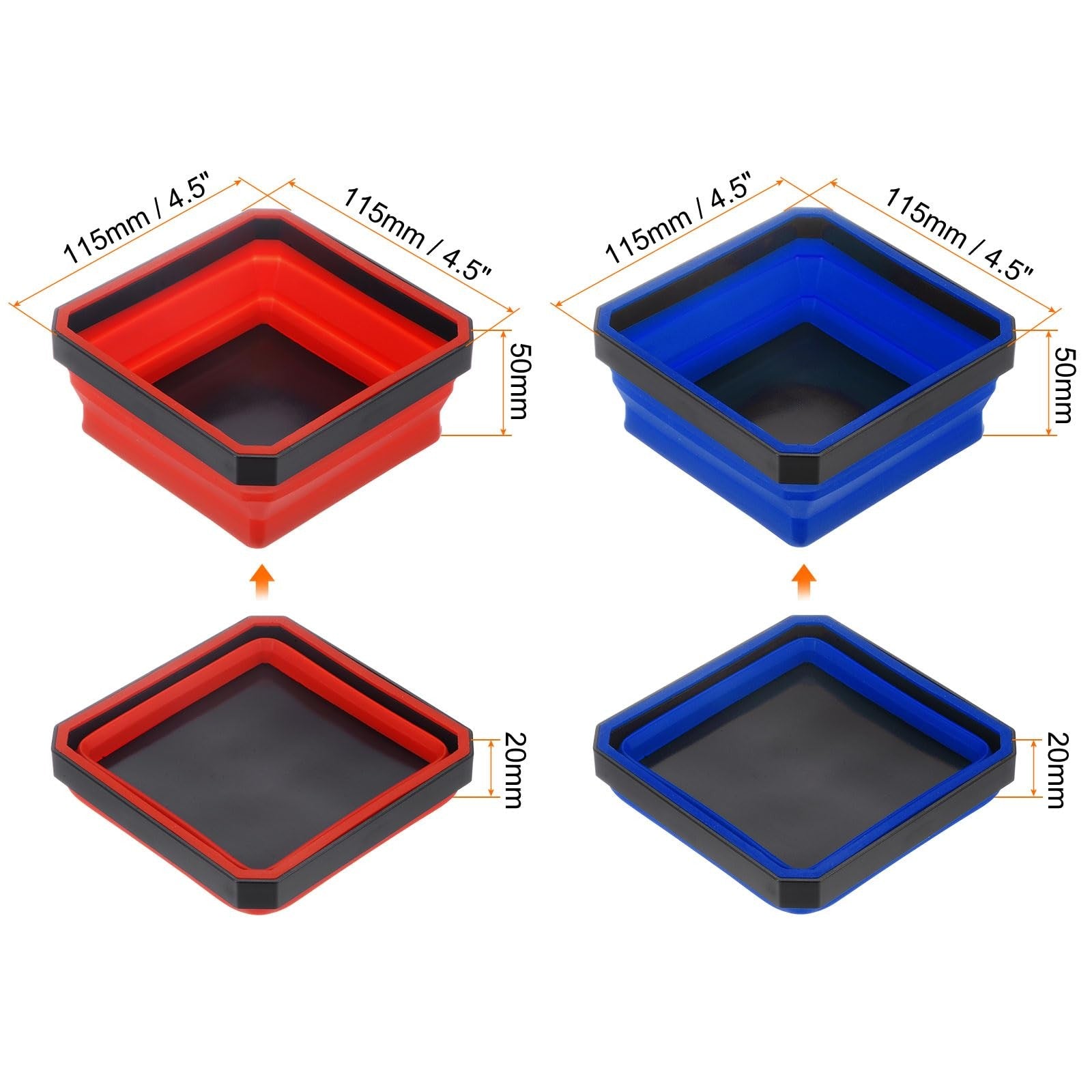 sourcing map 2Pcs Collapsible Magnetic Parts Tray Foldable Tool Trays Square