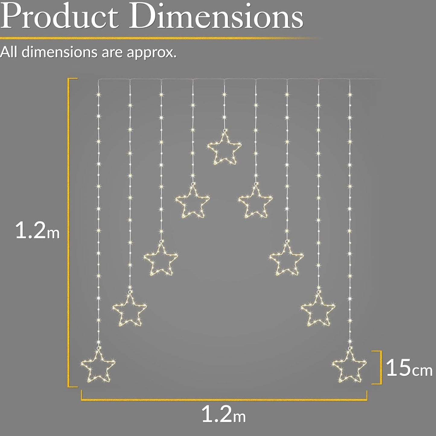 Christmas Curtain Lights Star 325 LED Warm White Window Indoor Outdoor 1.2m
