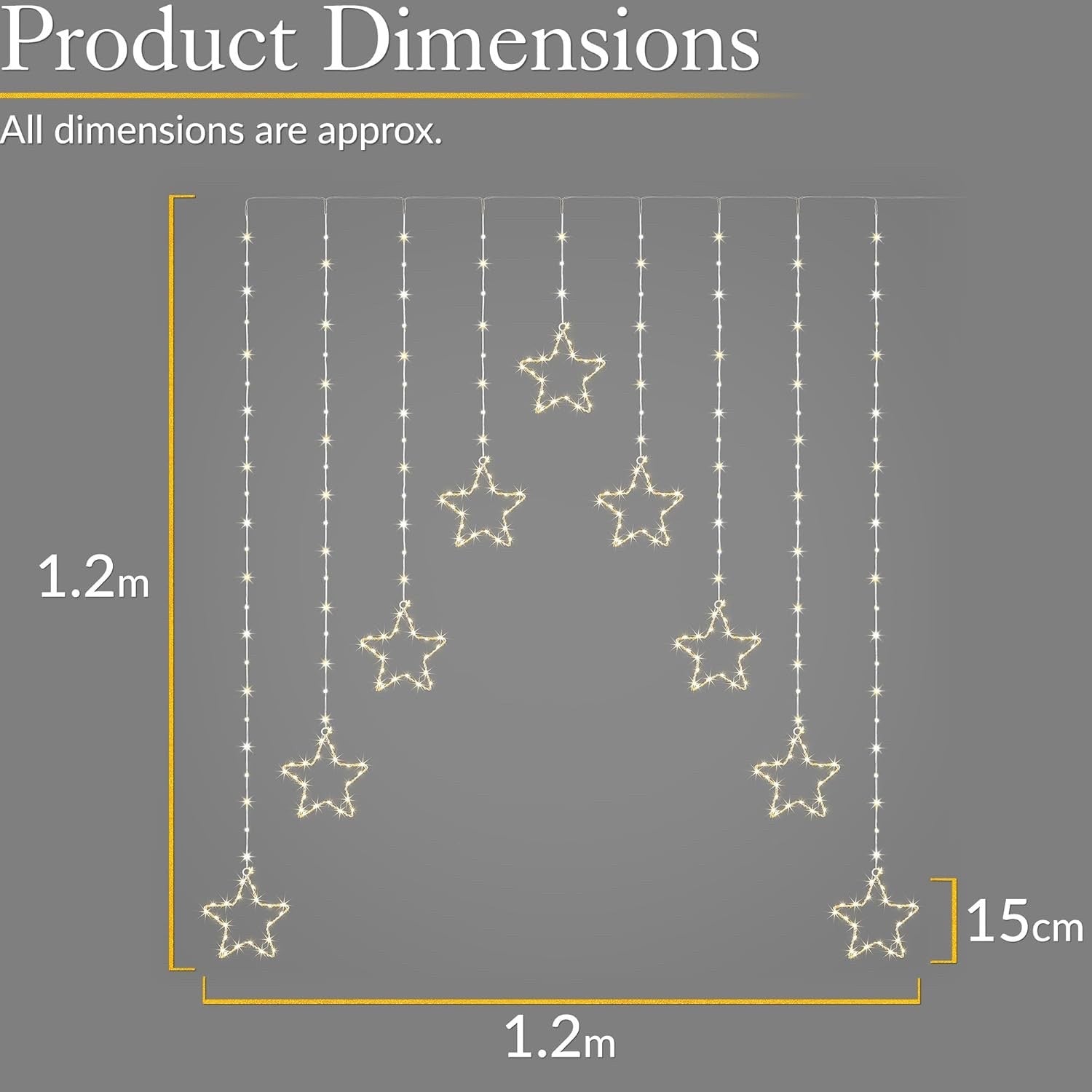 Christmas Curtain Lights Star 325 LED Warm White Window Indoor Outdoor 1.2m