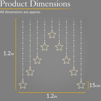 Christmas Curtain Lights Star 325 LED Warm White Window Indoor Outdoor 1.2m
