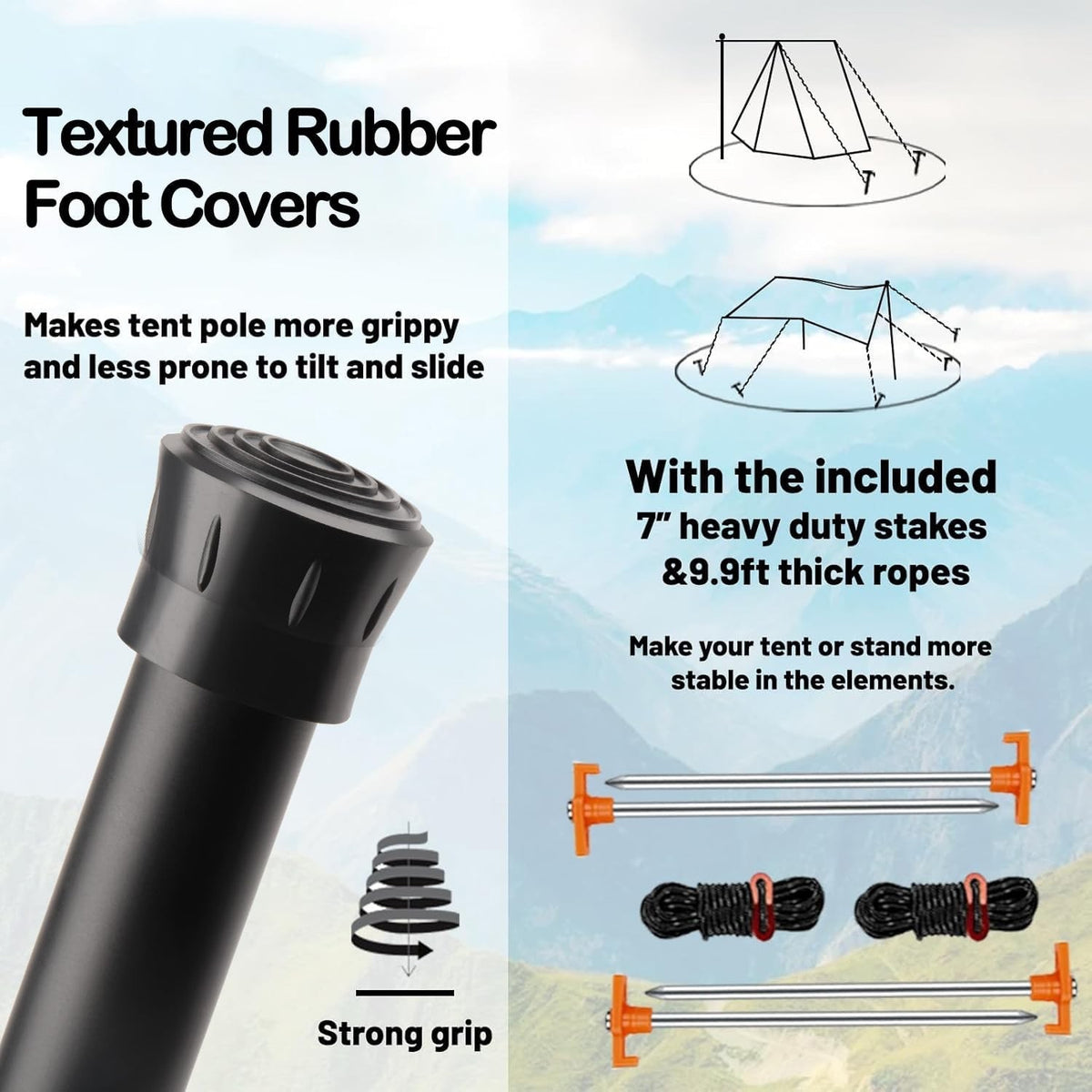 Tent Poles Telescoping Tarp Aluminum 8.7FT Adjustable Set 2 Camping Hiking Black