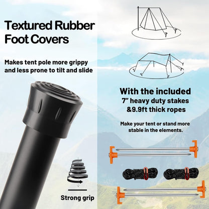 Tent Poles Telescoping Tarp Aluminum 8.7FT Adjustable Set 2 Camping Hiking Black