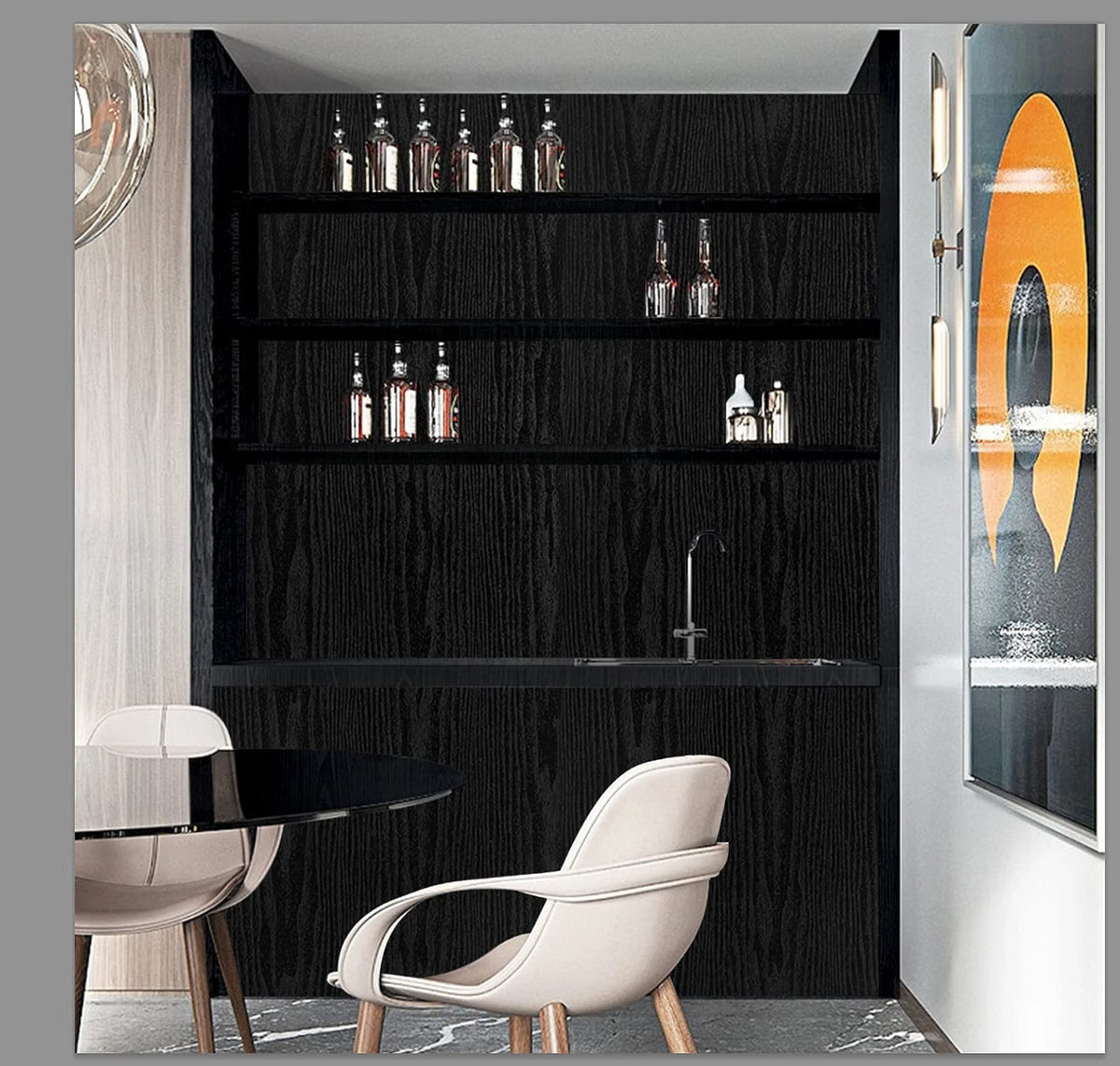 Black Vinyl Wrap Self Adhesive Wood Effect 90x600cm Waterproof Furniture Film