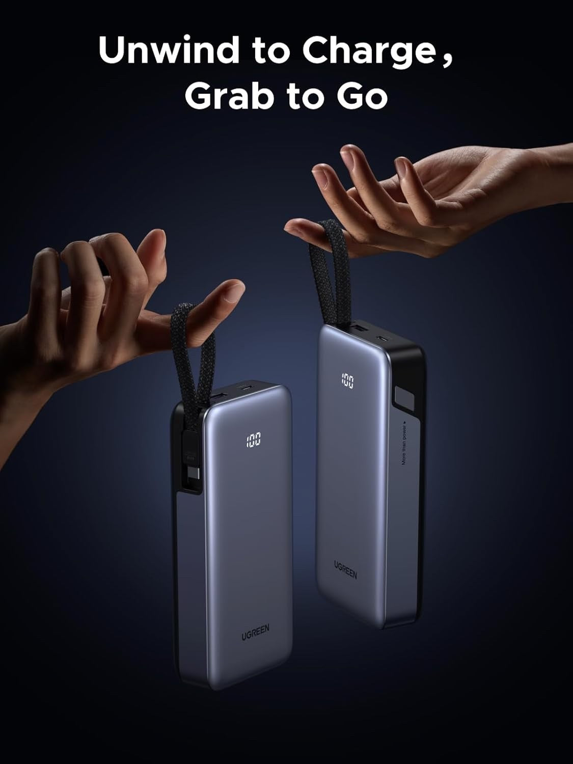 20000mAh Power Bank 45W Fast Charger Built-In USB-C Cable 3 Port Laptop Phone