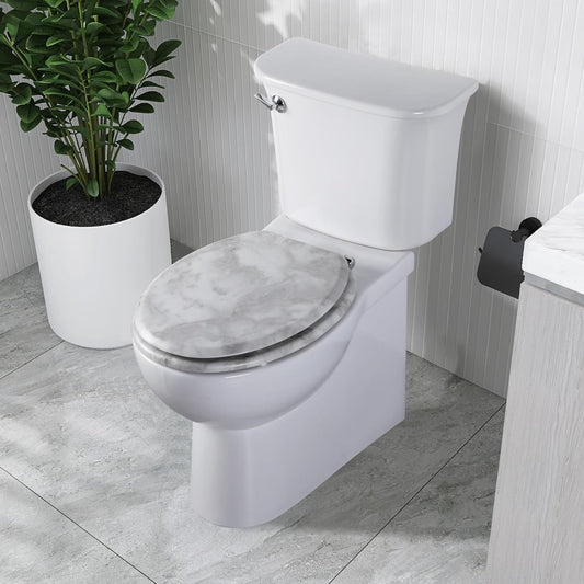 Wood Toilet Seat Soft Close Quick Release Hinges Oval 45x37cm Bottom Mount