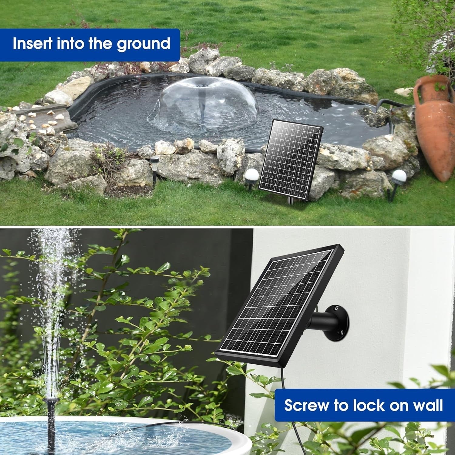 Biling Solar Water Fountain 20W Solar Fountain Pump with 320GPH Flow Adjustable