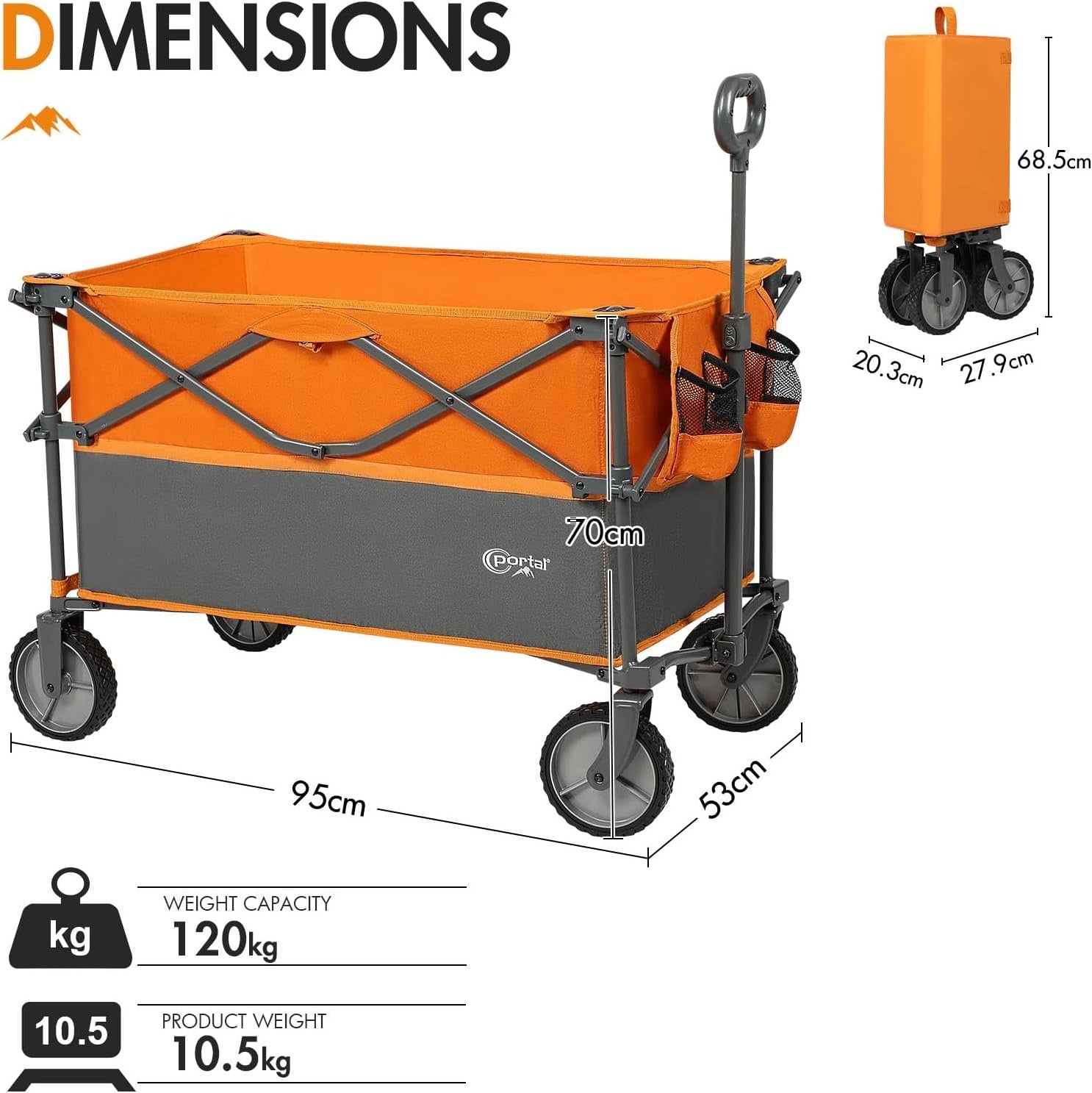 Folding Festival Trolley Cart 300L Heavy Duty Garden Camping Beach Wagon Orange