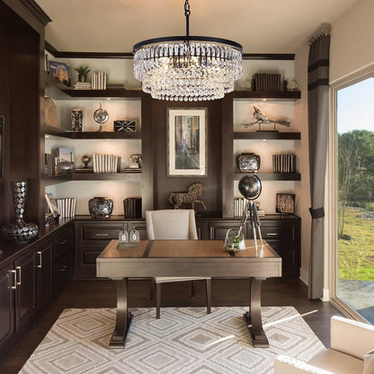 Crystal Chandelier Ceiling Light 6 Bulb Black 51cm Round Dining Room Pendant