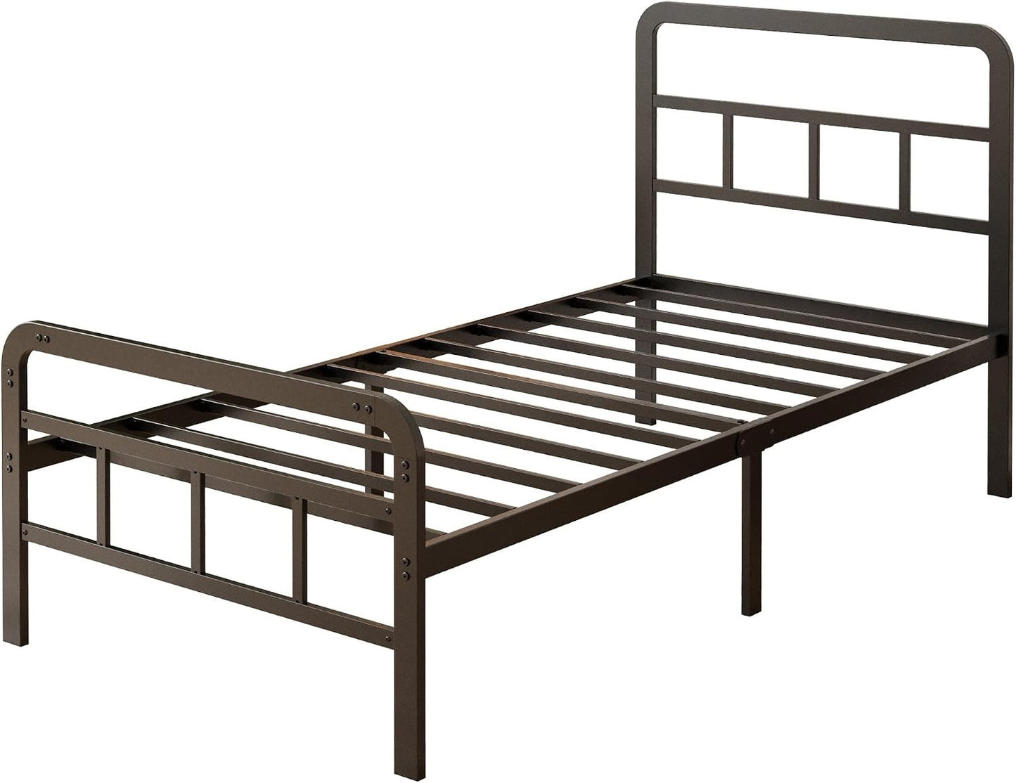 Single Bed Frame Metal 3ft 90x190cm Headboard Footboard Slats 36cm Height Black