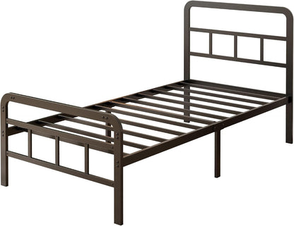 Single Bed Frame Metal 3ft 90x190cm Headboard Footboard Slats 36cm Height Black