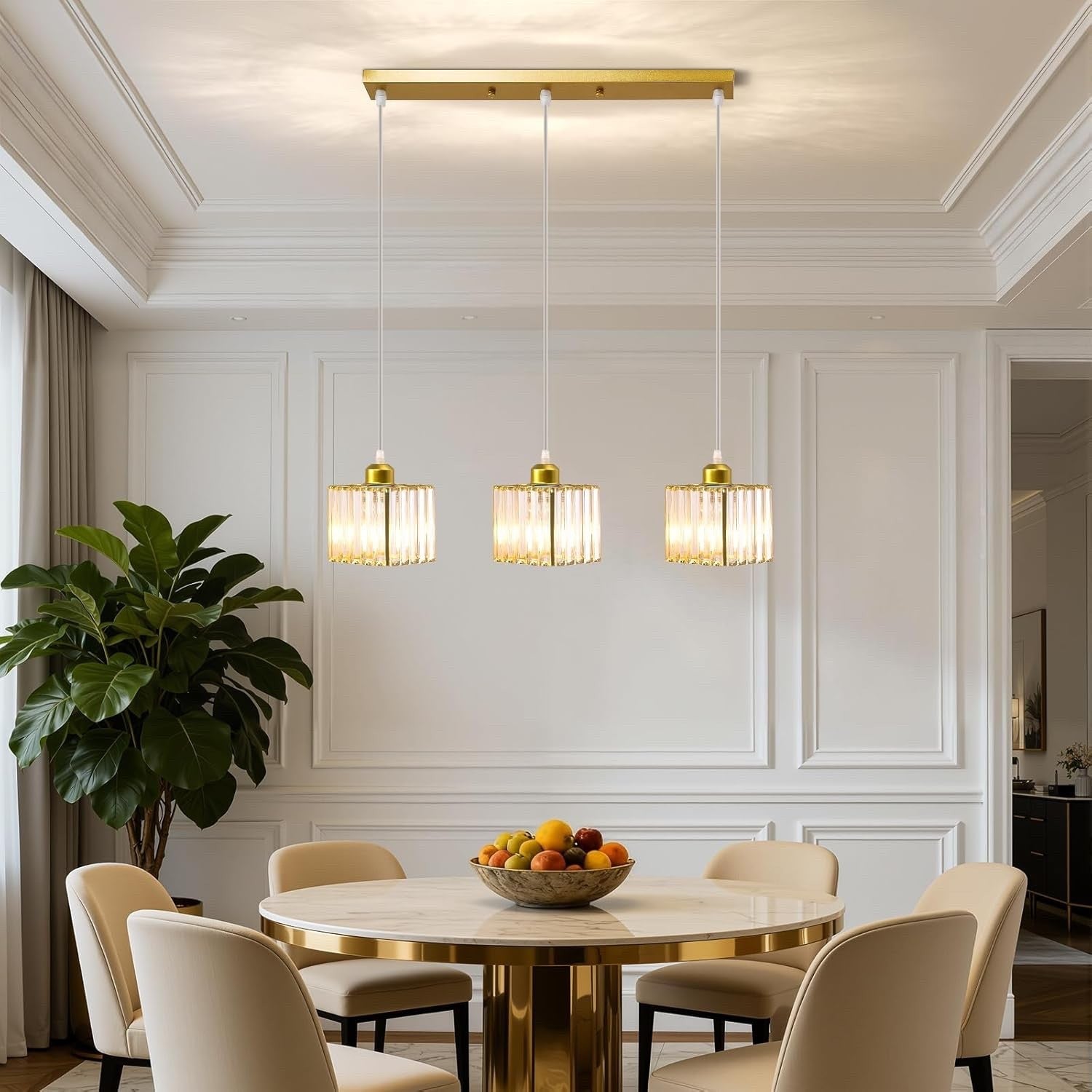 Crystal Chandelier Ceiling Light 3 Lights Adjustable Height E27 Pendant Modern