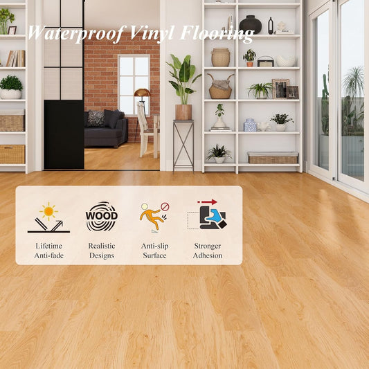 Honey Oak Vinyl Flooring Planks 36 Pack Peel Stick Wood Effect Floor Tiles DIY
