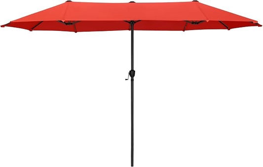 Double Garden Parasol Umbrella 2x3.8m Patio Outdoor Waterproof Crank Orange Red