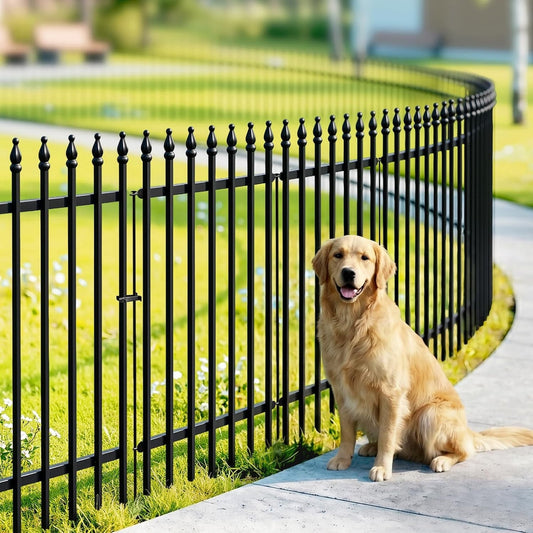Metal Garden Fence Panels 106cm High 3.8m No Dig Dog Pet Barrier With Gate