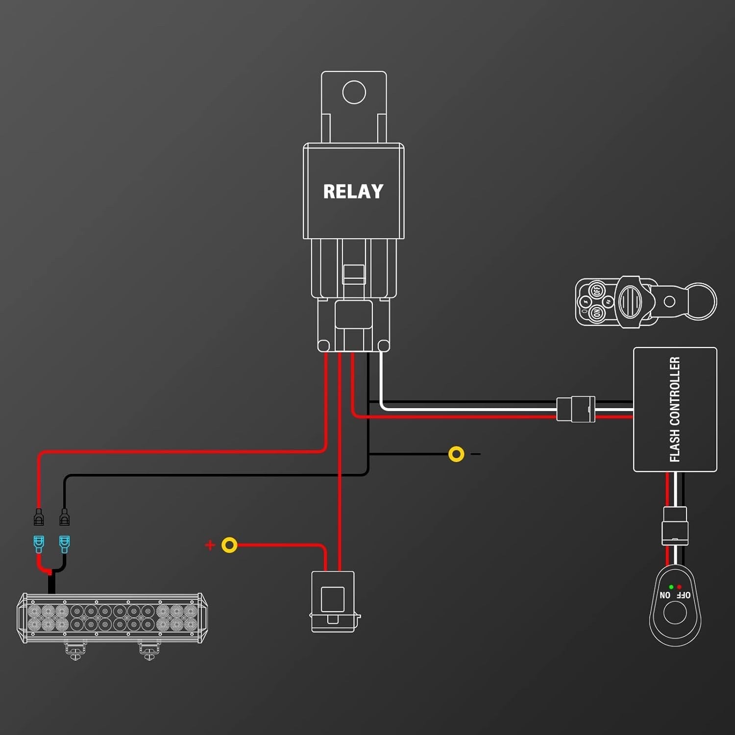 AUXTINGS 52" 675W LED Light Bar Triple Row 6000K + Remote Strobe Harness Kit