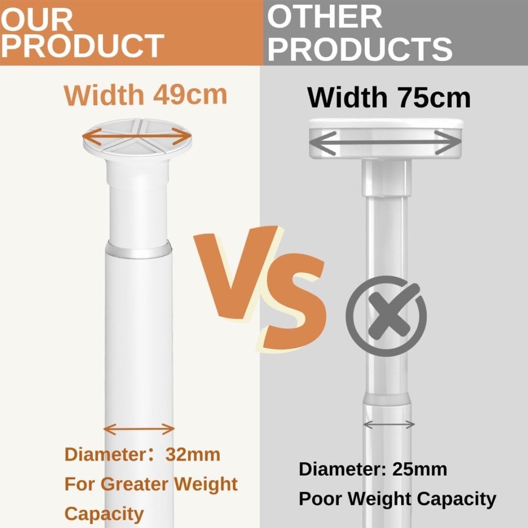 Shower Curtain Pole Tension Rod White 85-271cm 32mm No Drill Extendable Rail