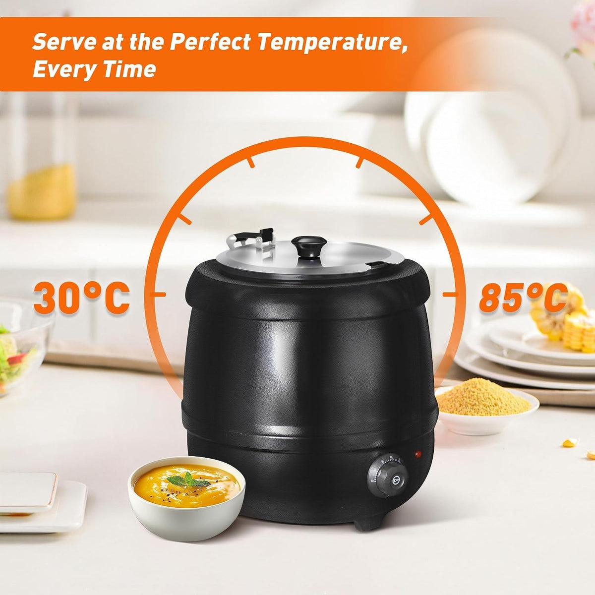 Commercial Soup Warmer Kettle 10L Electric 400W Buffet Catering Stainless Steel
