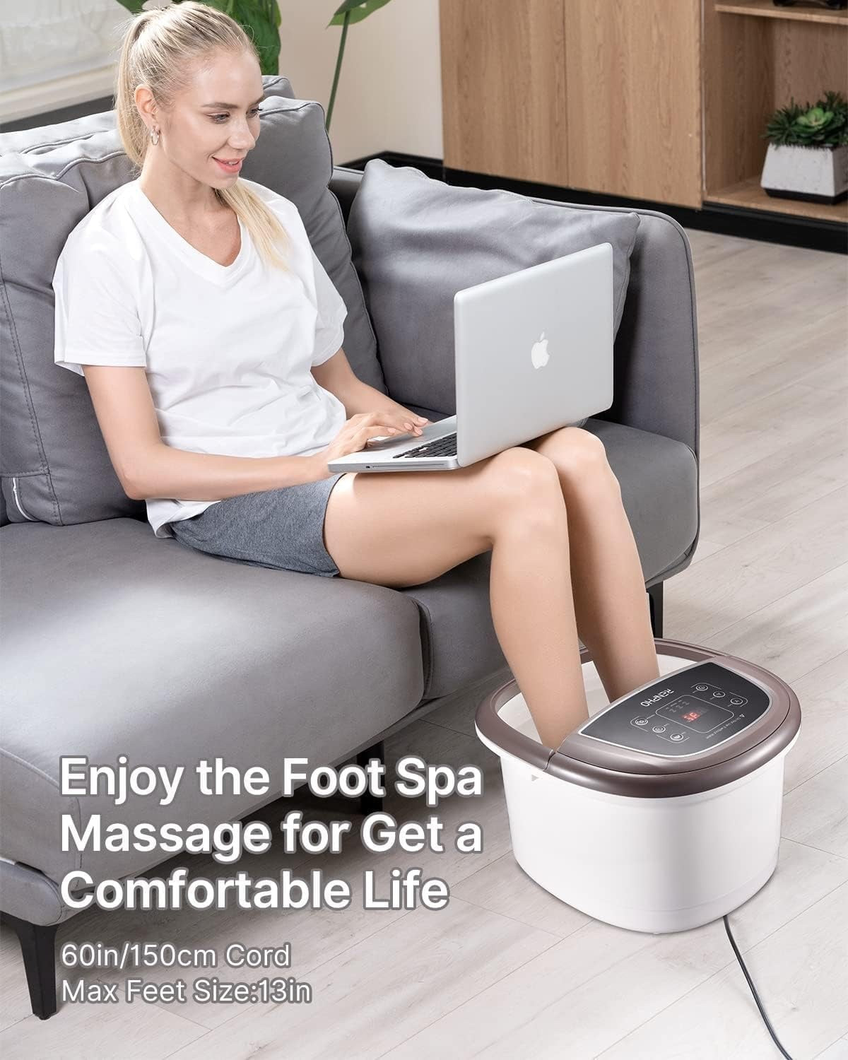 Electric Foot Spa Massager Heated Foot Bath Auto Rollers Timer 3 Modes Brown