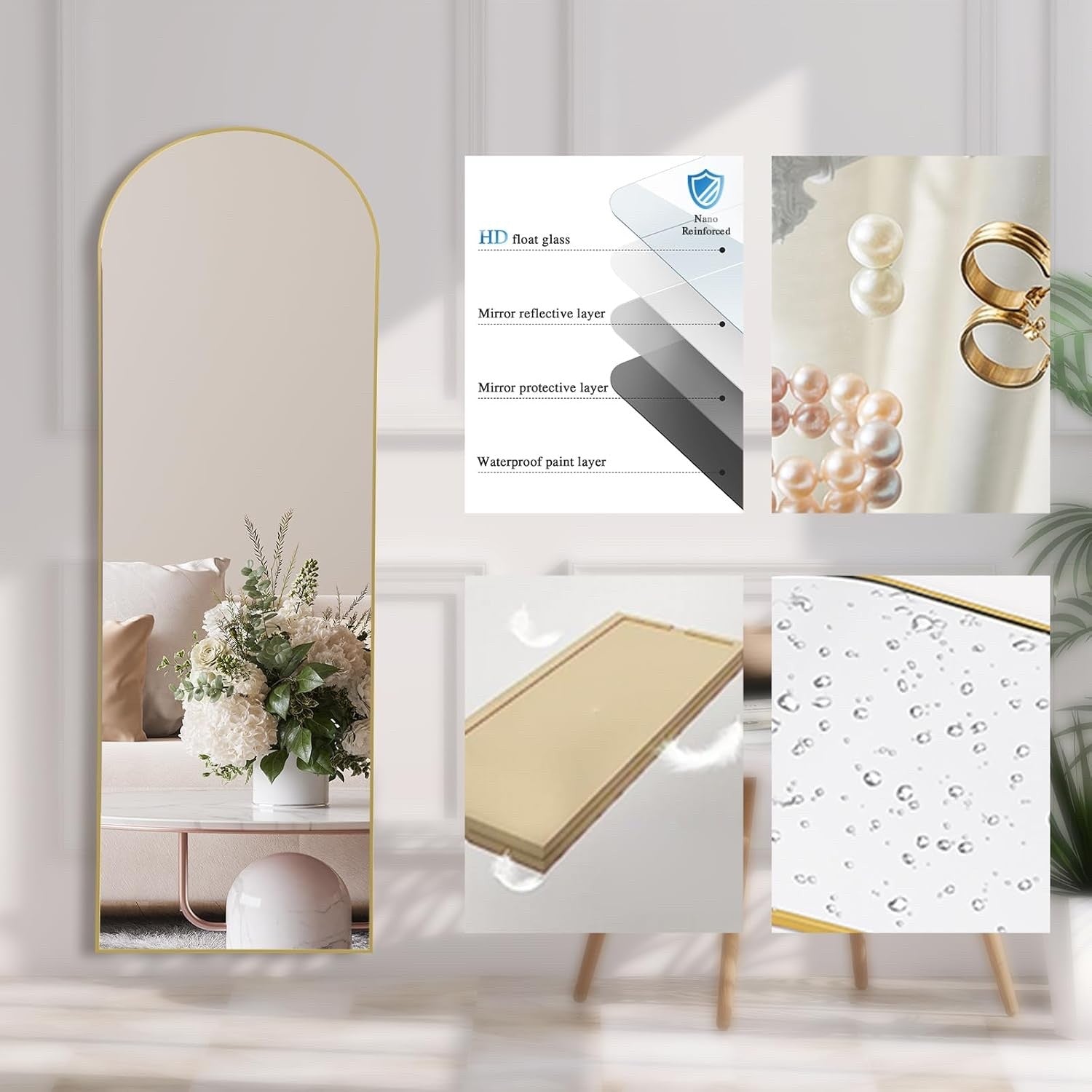 LunaMirror Full Length Floor Mirror Arch Gold Frame Free Standing