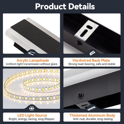 Outdoor Wall Light LED IP67 Waterproof Mains Powered Black 3000K Rectangular