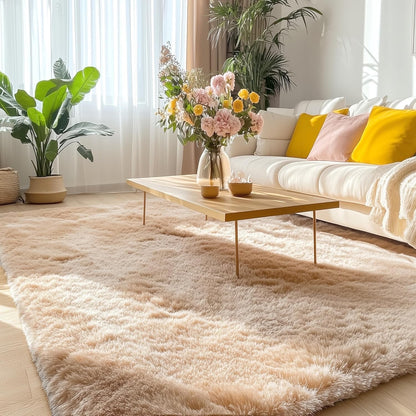 Large Shaggy Area Rug 300x400cm Beige Fluffy Non Slip Washable Carpet Kids Mat