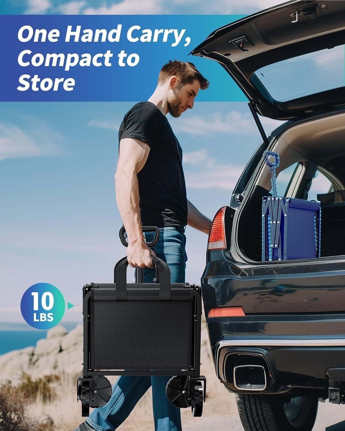 Folding Garden Trolley 100L Wagon Cart Portable Camping Shopping Black Utility