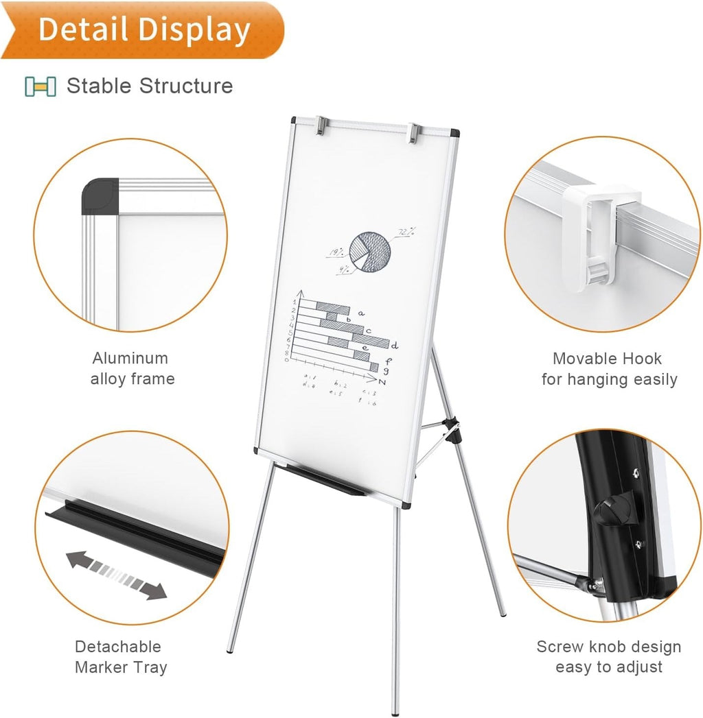 Magnetic Flipchart Easel Whiteboard 90x60cm Dry Wipe Board Stand Office
