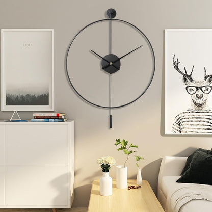 Large Wall Clock Pendulum Silent 60cm Black Modern Metal Analogue Home Decor