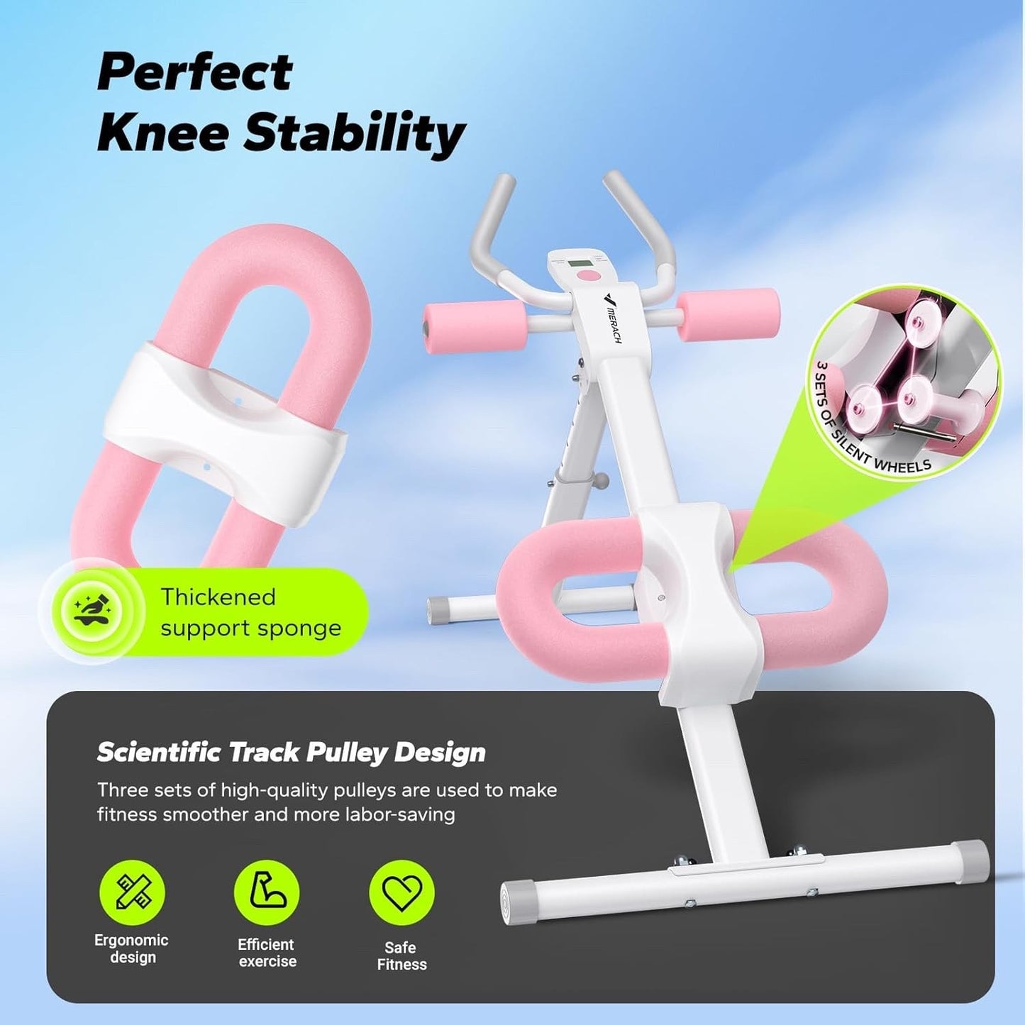 Ab Machine Adjustable Foldable Core Trainer Home Gym Abs Workout LCD Pink Unit