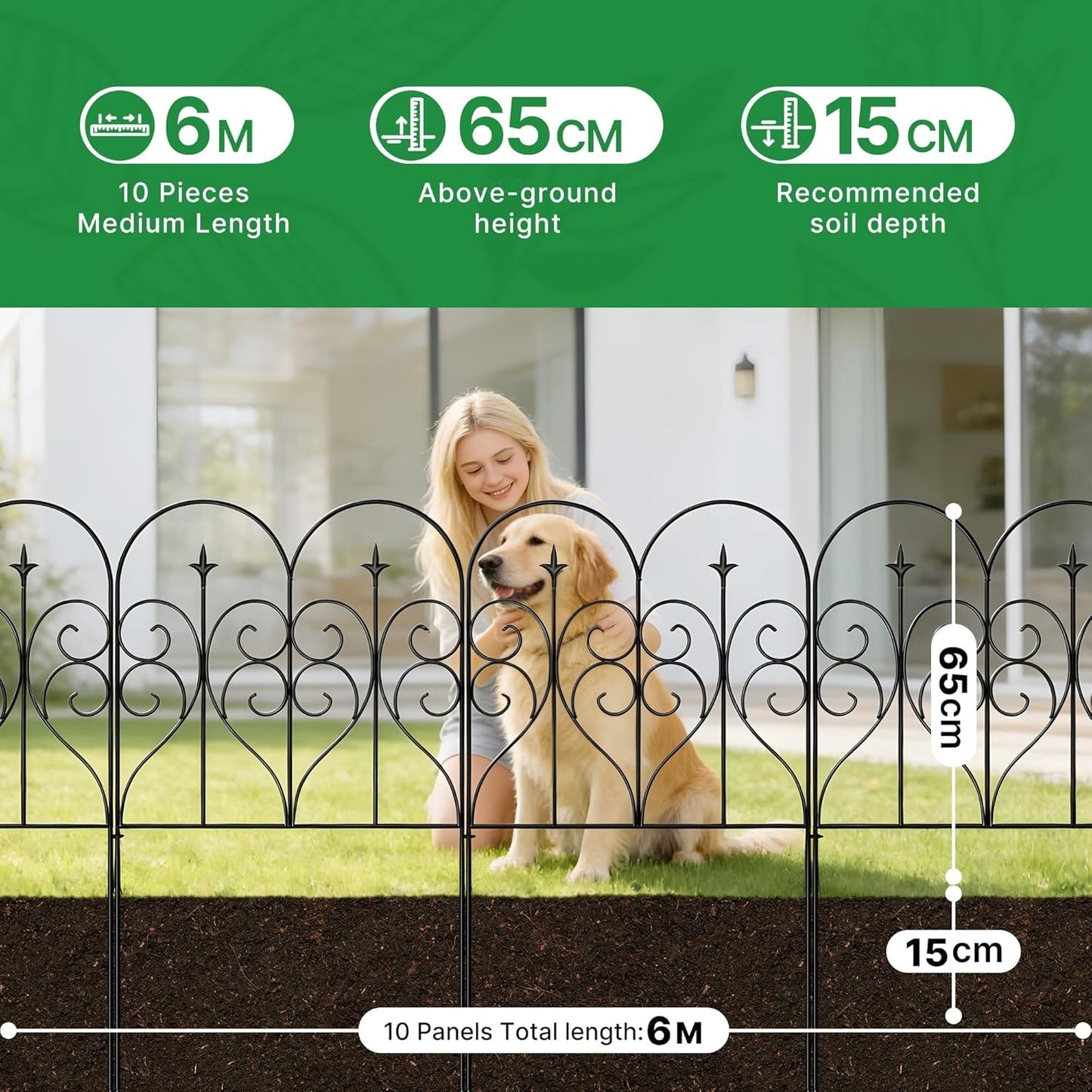 Metal Garden Fence Panels 10 Pack 6m Rustproof Border Edging No Dig 81x61cm