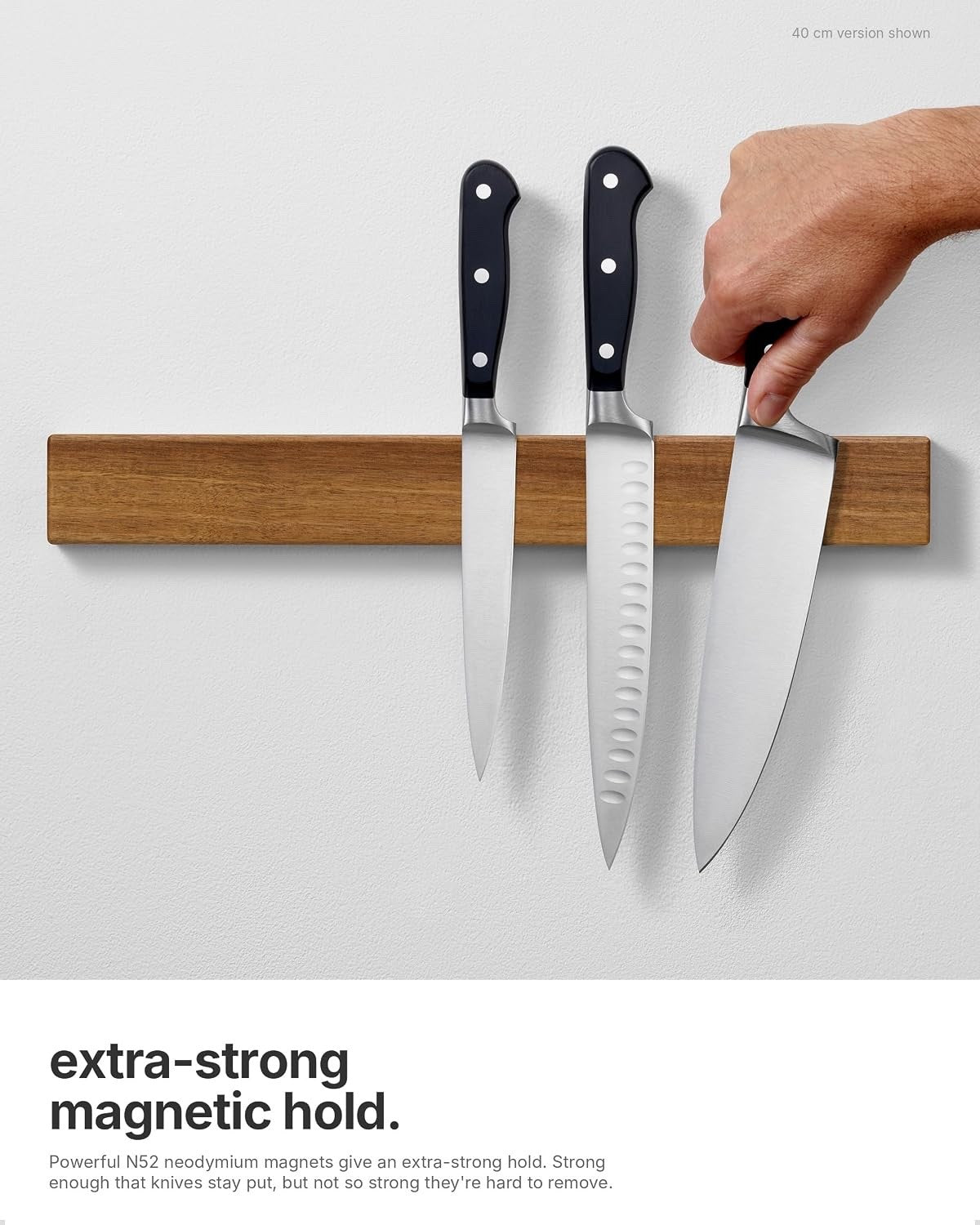 Magnetic Knife Holder Rack Strip 60cm Acacia Wood Wall Mounted Kitchen Storage