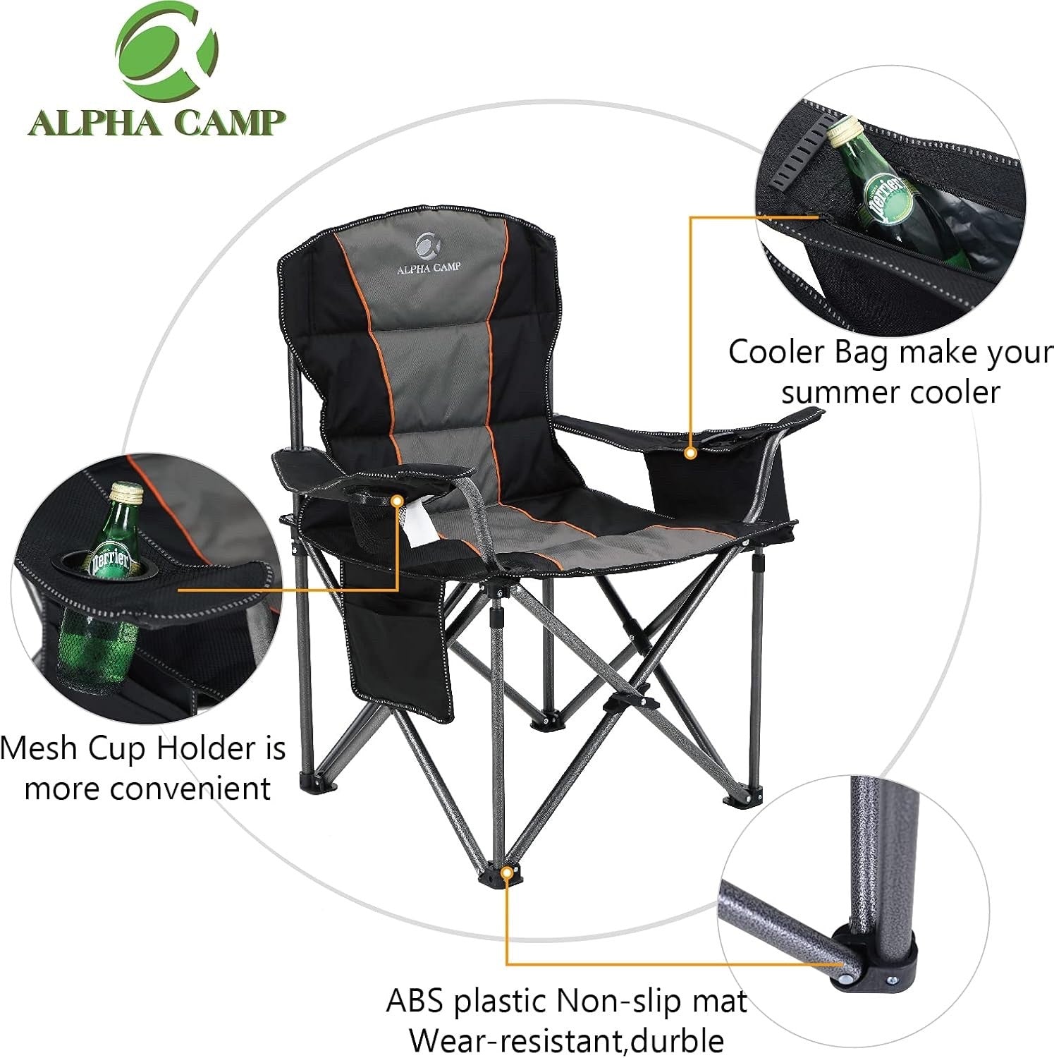 Camping Folding Chair Oversized Heavy Duty Padded Outdoor Seat Carry Bag Black