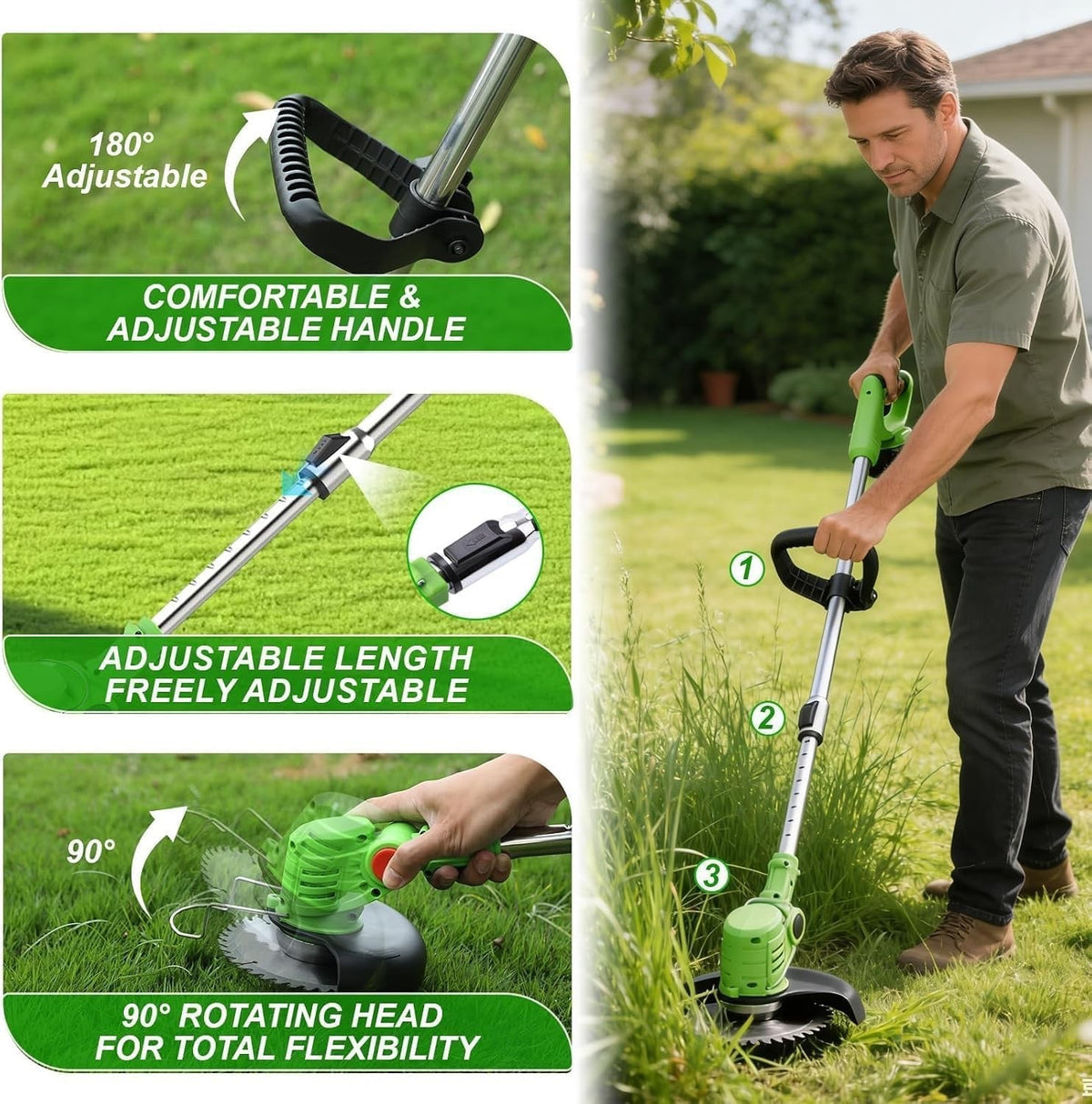 Cordless Strimmer Grass Trimmer 21V Battery Garden Cutter 2 Batteries Blades