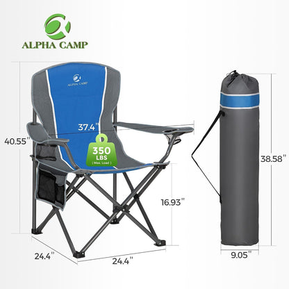 Folding Camping Chair Heavy Duty 160kg High Back Cup Holders Blue Carry Bag