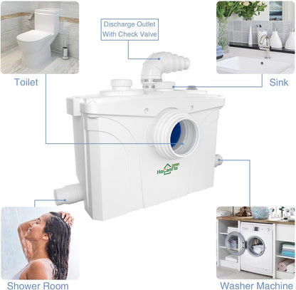 Macerator Sewage Pump 700W Self Cleaning 4 Inlet 9m Lift 100m Horizontal 190LPM