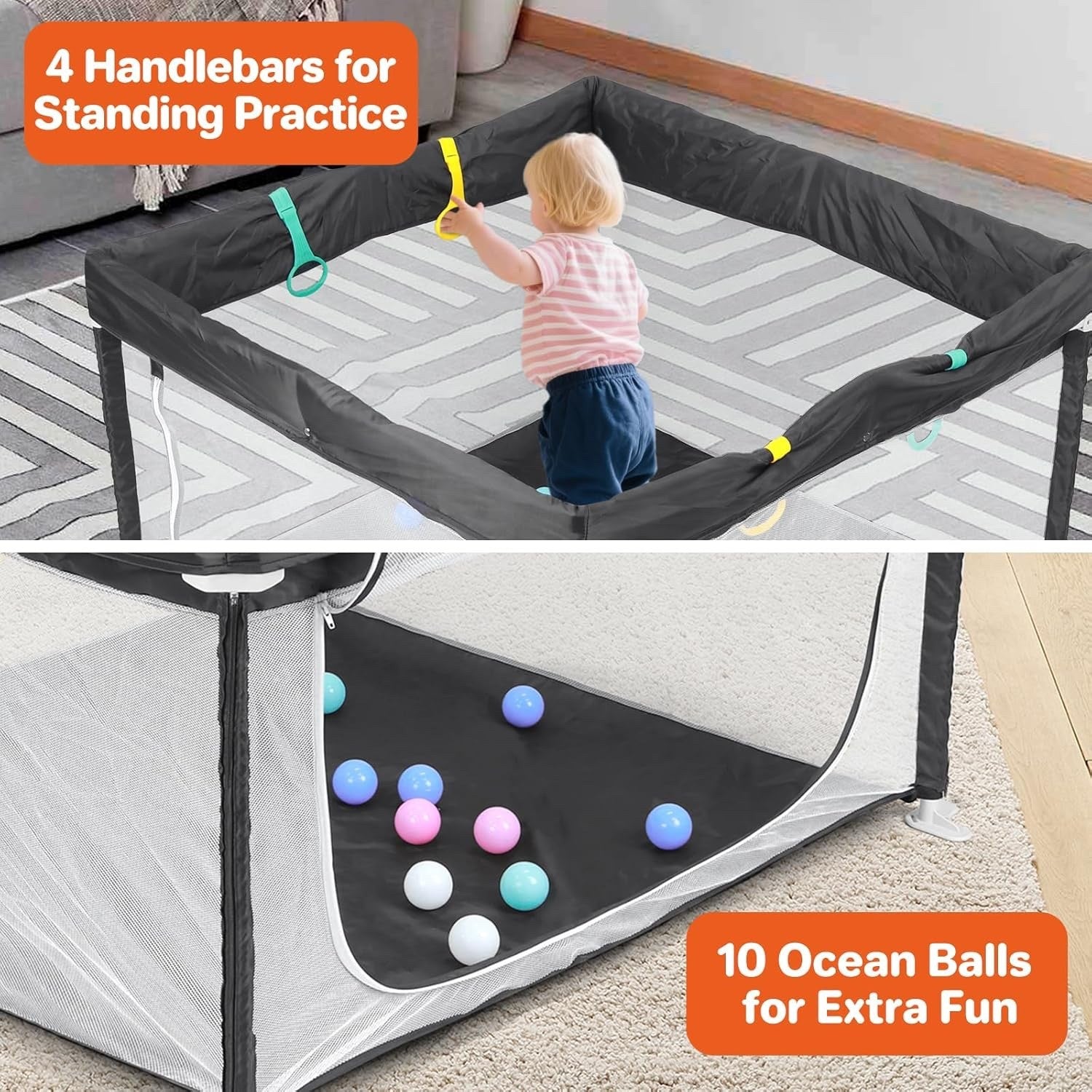 Baby Playpen Foldable Portable 50x50 Soft Mat Travel Play Yard Grey Kids Indoor