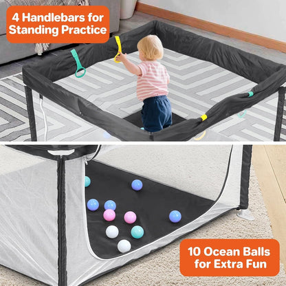 Baby Playpen Foldable Portable 50x50 Soft Mat Travel Play Yard Grey Kids Indoor