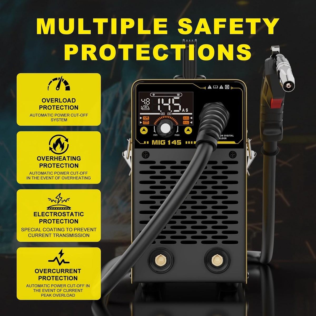 MIG Welder Gasless Welding Machine 145A 3 in 1 Flux Core MMA TIG 240V Portable