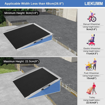 91cm Portable Wheelchair Ramp Aluminium Non Slip 300kg Threshold Door Ramp