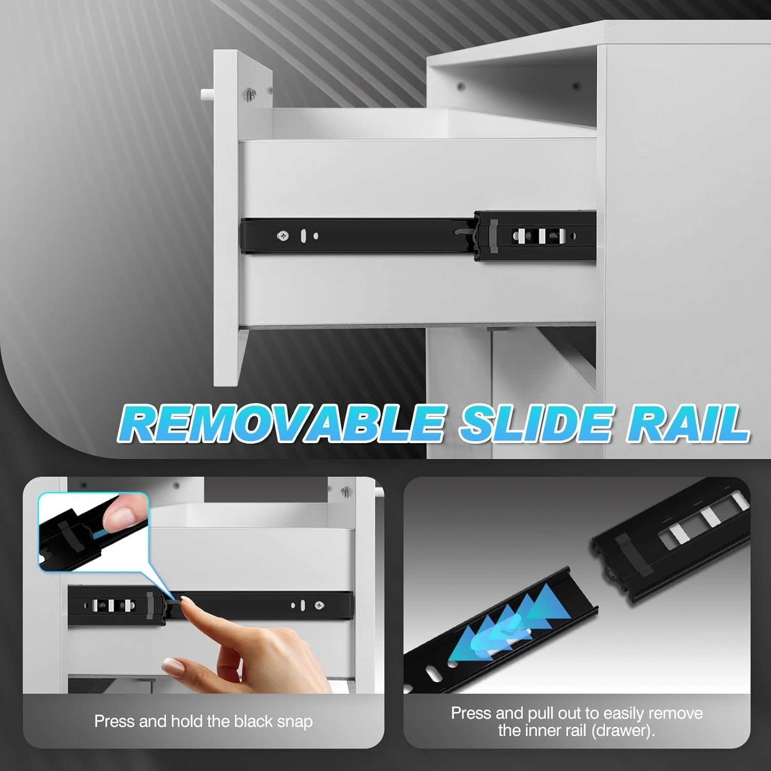 550mm Push to Open Drawer Runners Full Extension Ball Bearing 45kg